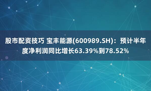 股市配资技巧 宝丰能源(600989.SH)：预计半年度净利润同比增长63.39%到78.52%