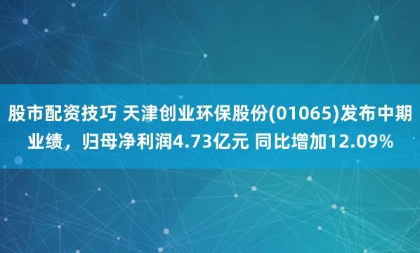 股市配资技巧 天津创业环保股份(01065)发布中期业绩，归母净利润4.73亿元 同比增加12.09%
